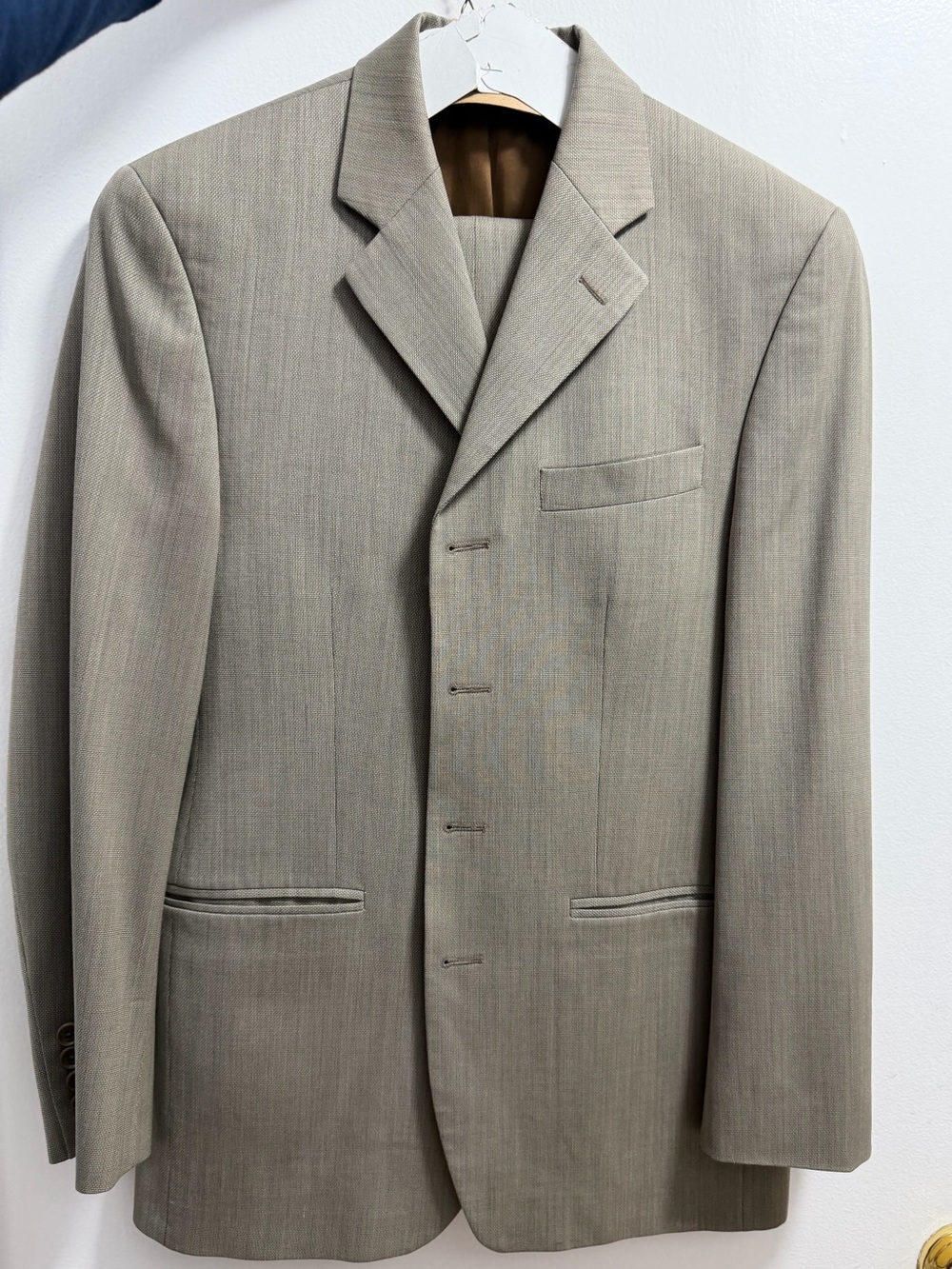 Men's Taupe Single-Breasted 4 Button Wool-Blend Suit Jacket